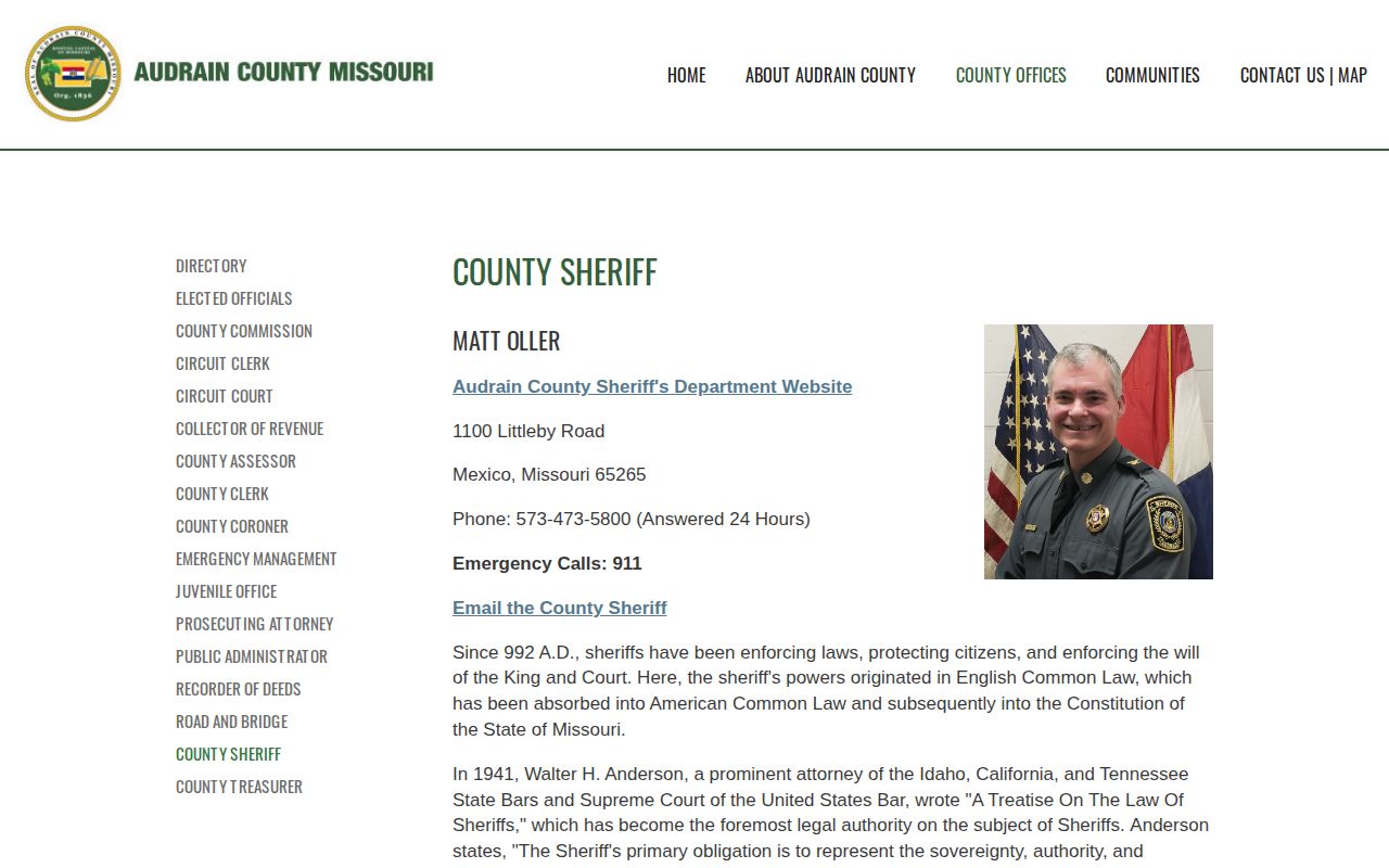 Audrain County Jail release contact and Sheriff facility page
