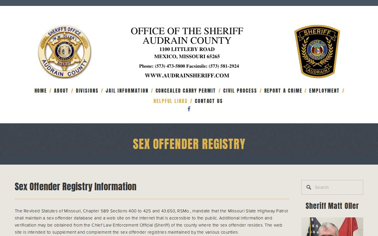 Audrain Sheriff registry channel for release mugshot records