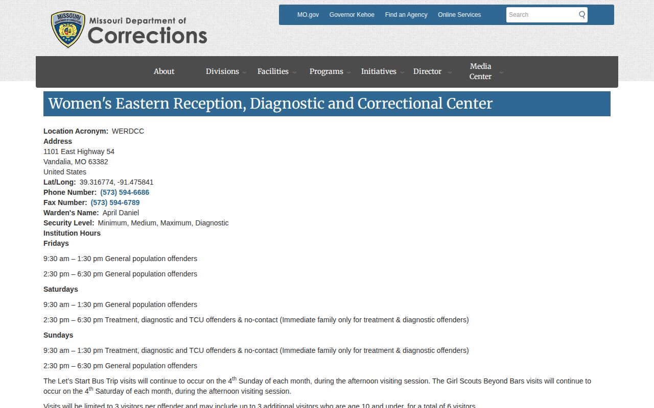 WERDCC official facility page for release records in Audrain County